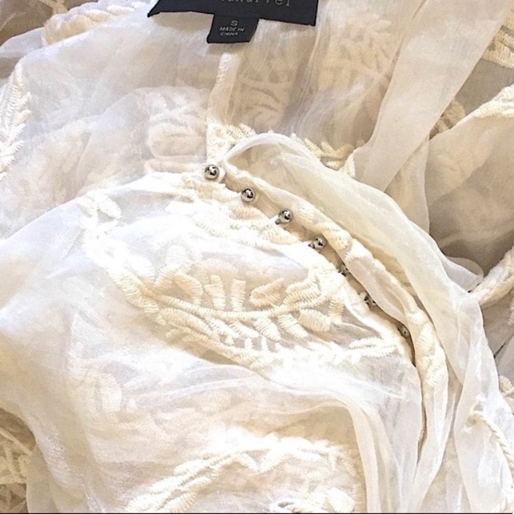 BOHO IVORY EMBROIDERED LONG KIMONO DRESS SHEER ADJUSTABLE KAFTAN S M L - Picture 6 of 12